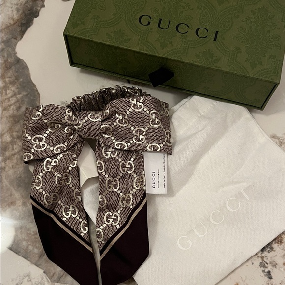 Gucci Accessories - Gucci Brown Monogram Scrunchie with a Bow Hair Accessory